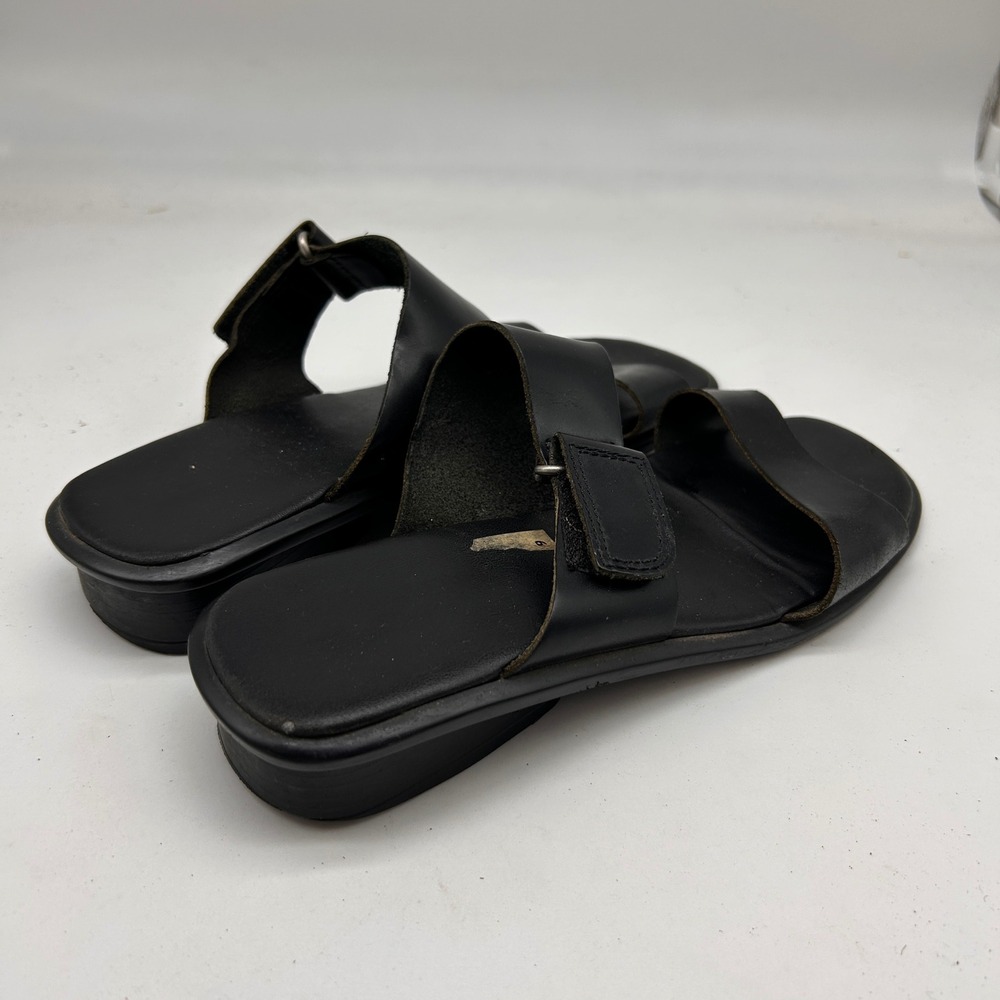 Montego Bay Club Womens Black Leather Slide Sandals Square Toe Low Heel Size 8 - Picture 3 of 7